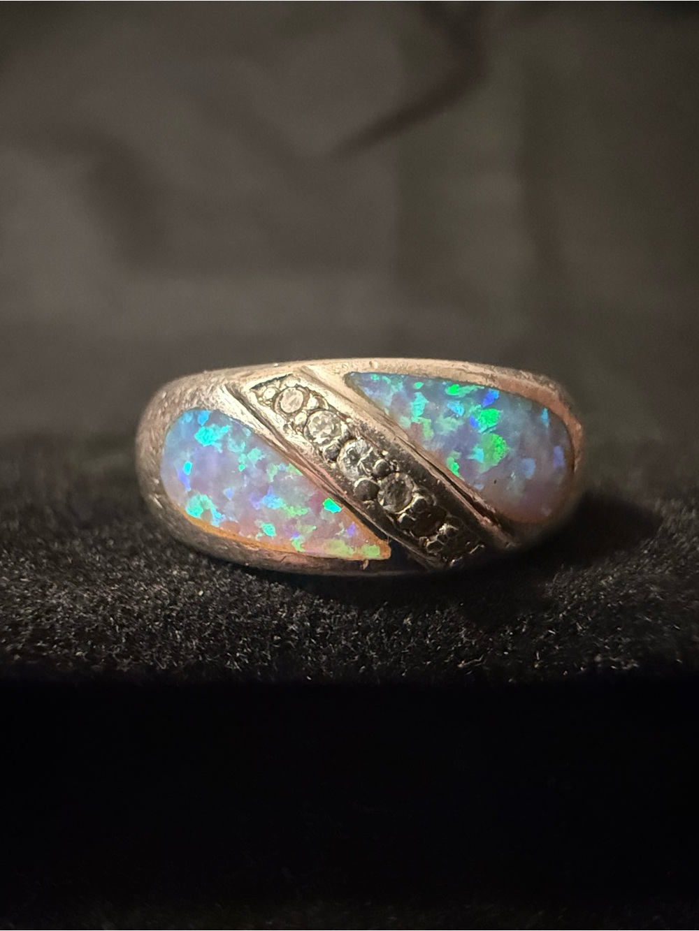 Sterling Silver Opal Inlay Ring with Blue-Green Fire